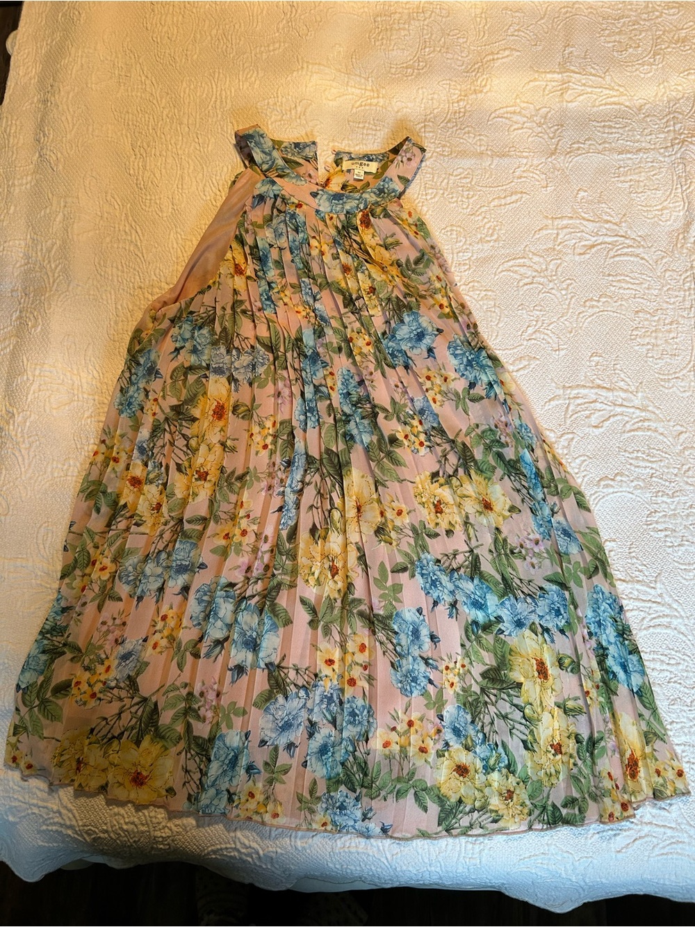 Umgee Pink Floral Mini Dress/Tunic with Blue & Yellow Blooms